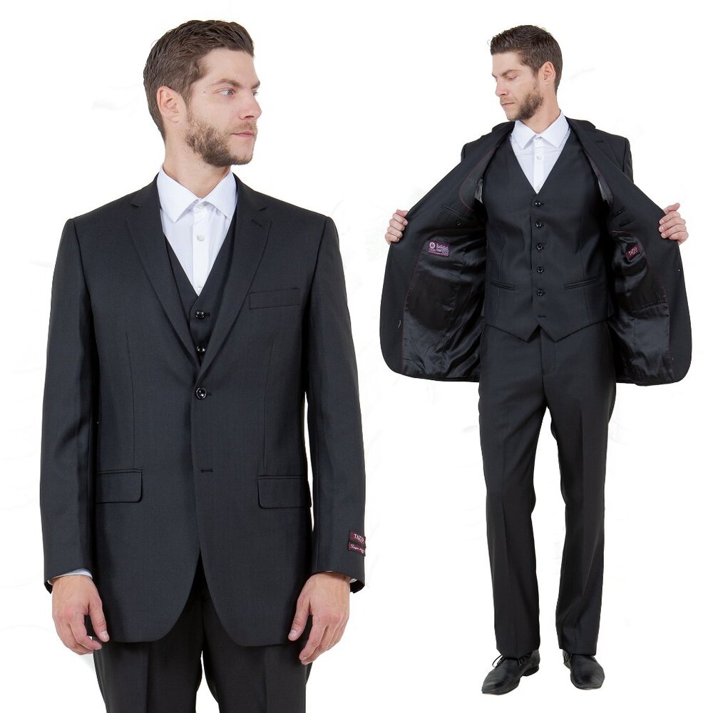Modern Fit Sharkskin 3pc Men's Suit Set, Black